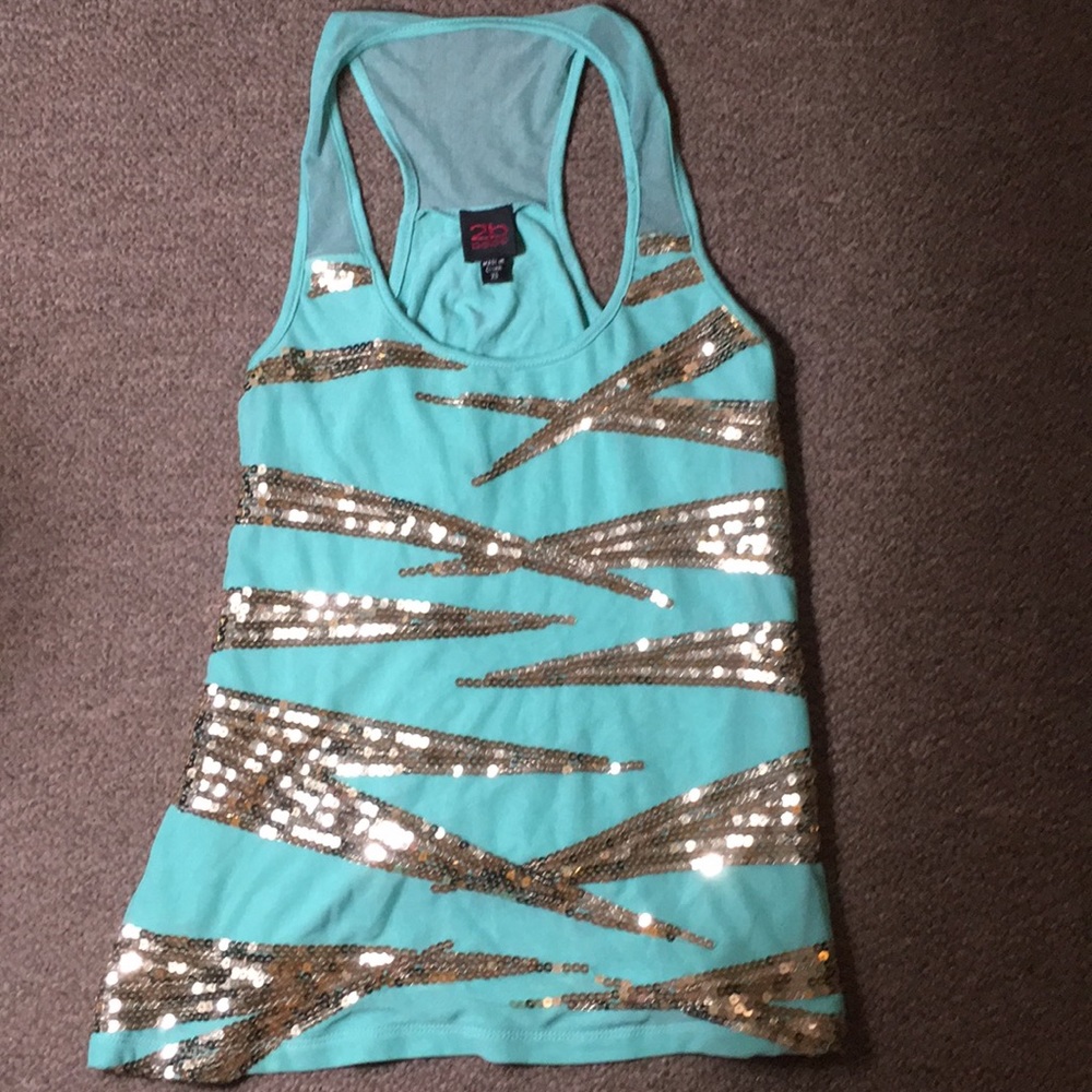 NWOT 2b bebe Turquoise Gold Sequined Top XS